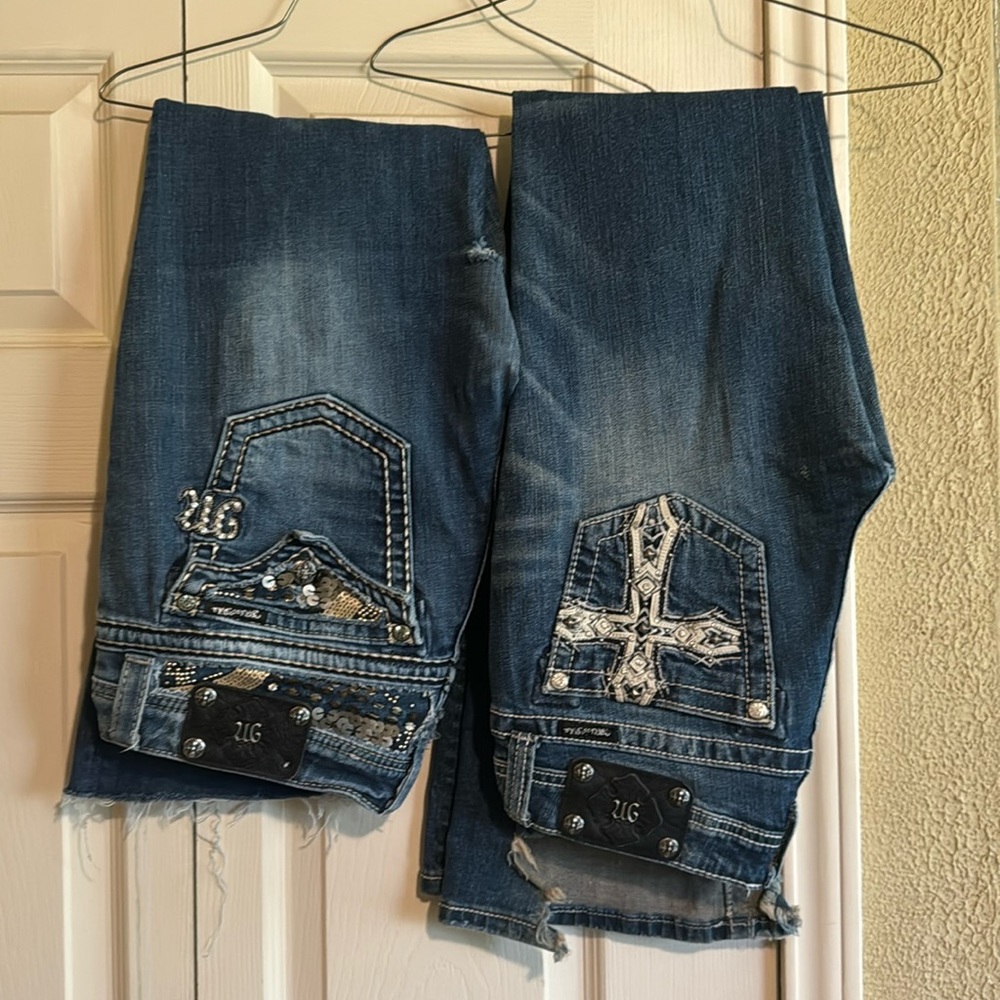 SET OF TWO MISS ME JEANS Damaged Bottom of Bell Bottom, holes in inner thighs